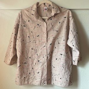 Vintage East River Clothing tan paint splatter button down blouse